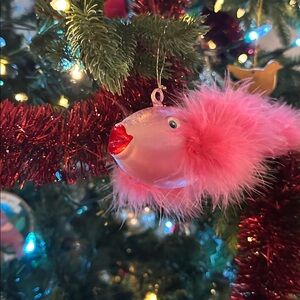 Rare De Carlini Pink Feather Fish Glam Christmas Ornament
